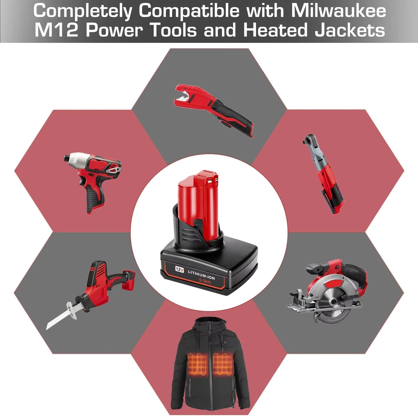 For Milwaukee M12 Battery 12V 3/6.5/9.5Ah Compatible with Milwaukee M12 XC 48-11-2410 48-11-2420 48-11-2411 Cordless Tool 2 Pack