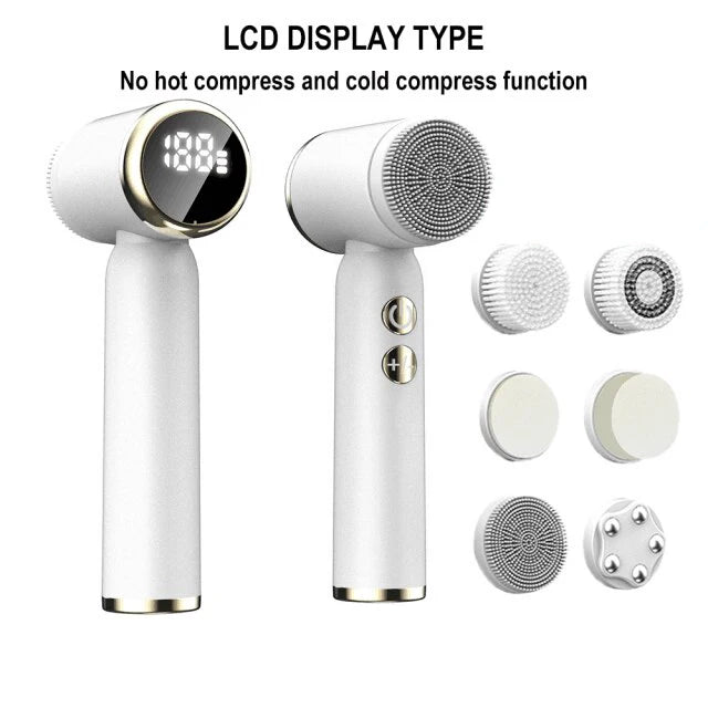Face Cleaning Machine With 6 Heads Hot Cold Function Brush Instrument Waterproof Facial Cleanser Device Deep Skin Beauty Care