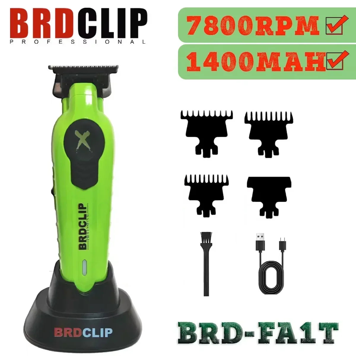 New 2024 BRDCLIP FA1T Green Professional Hair Trimmer Barber Carving Gradient Finish Machine Electric Clipper with Charger Stand