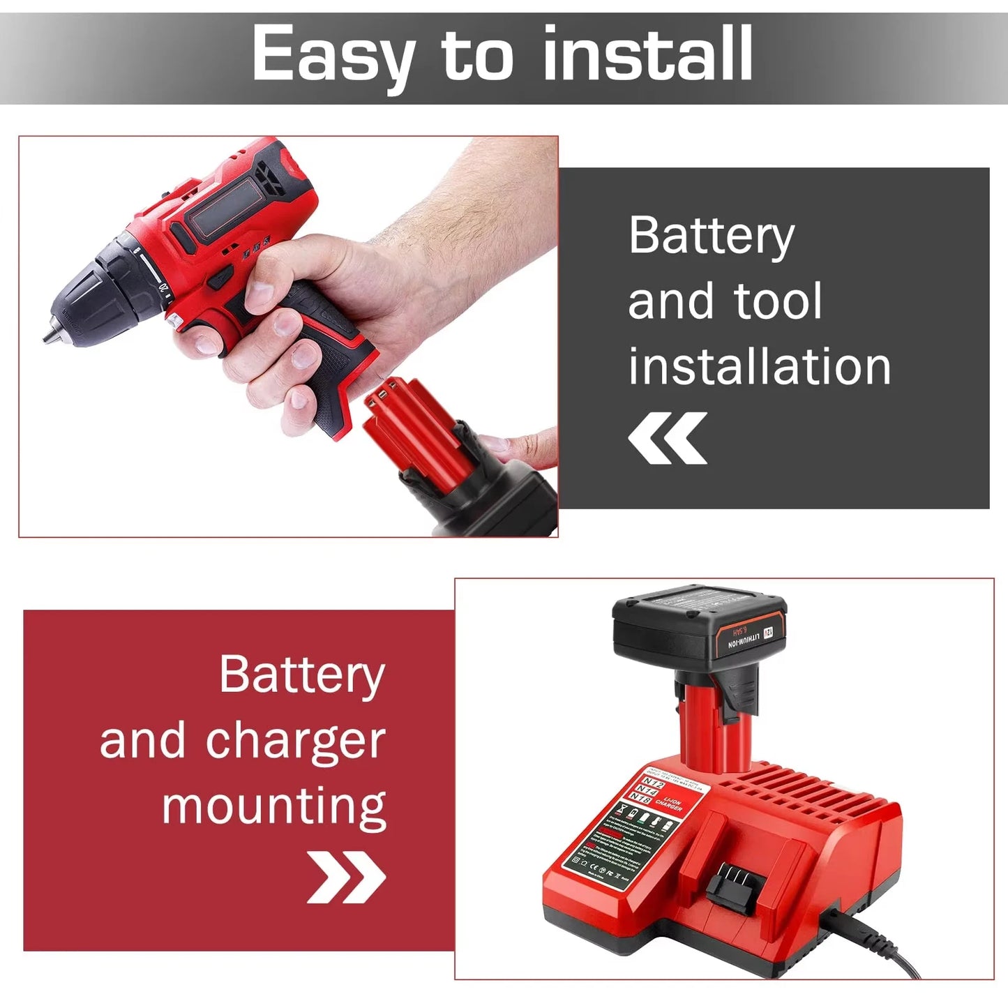 For Milwaukee M12 Battery 12V 3/6.5/9.5Ah Compatible with Milwaukee M12 XC 48-11-2410 48-11-2420 48-11-2411 Cordless Tool 2 Pack