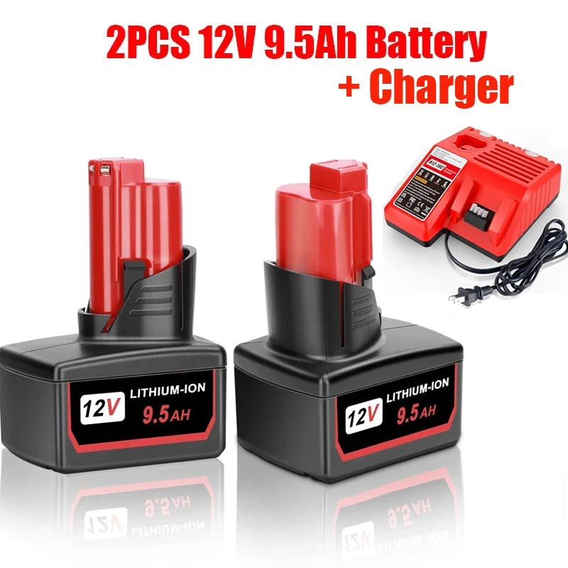 For Milwaukee M12 Battery 12V 3/6.5/9.5Ah Compatible with Milwaukee M12 XC 48-11-2410 48-11-2420 48-11-2411 Cordless Tool 2 Pack