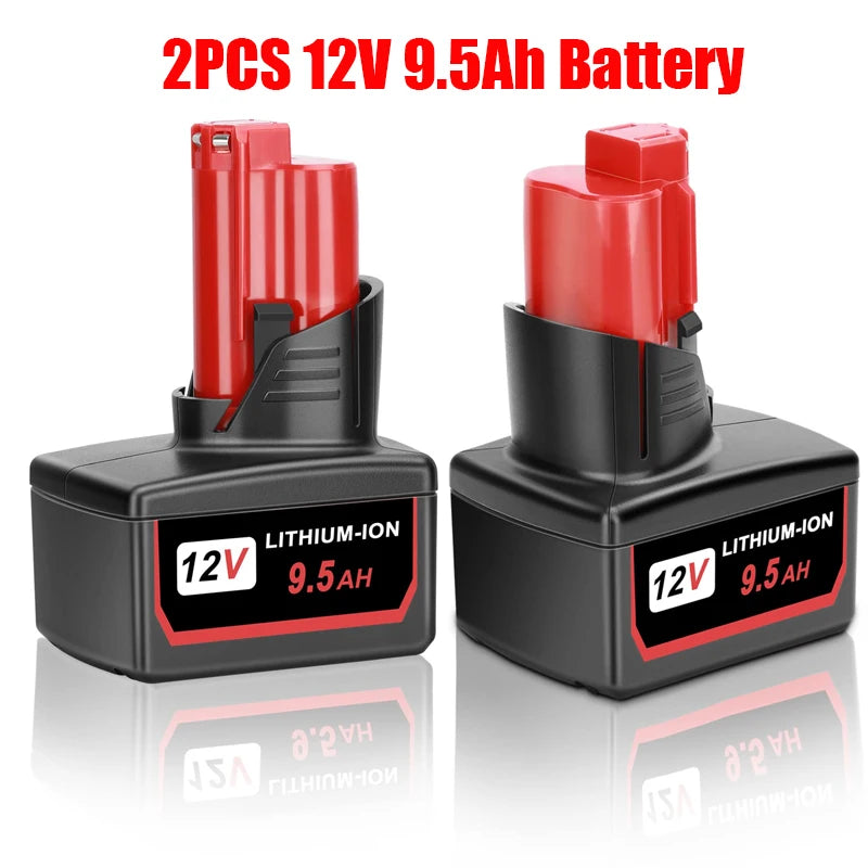 For Milwaukee M12 Battery 12V 3/6.5/9.5Ah Compatible with Milwaukee M12 XC 48-11-2410 48-11-2420 48-11-2411 Cordless Tool 2 Pack