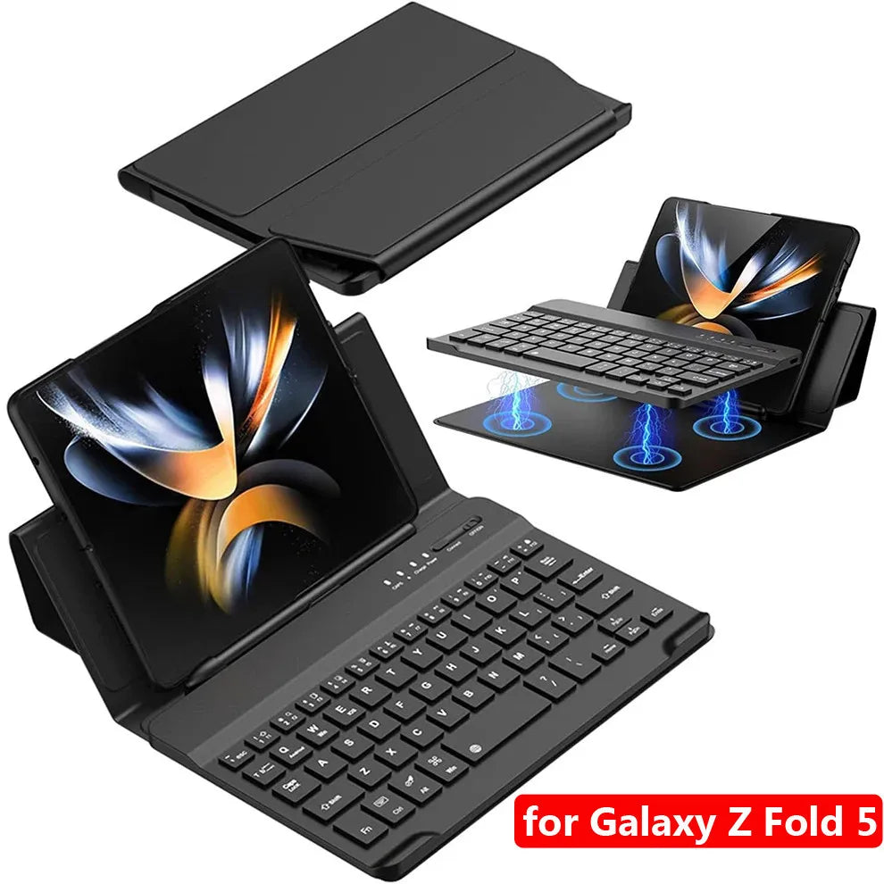 Wireless Keyboard Case for Samsung Galaxy Z Fold 3 Z Fold 4 Z Fold5 5G 2 1 Magnetic Detachable Bluetooth Keyboard Flip Leather