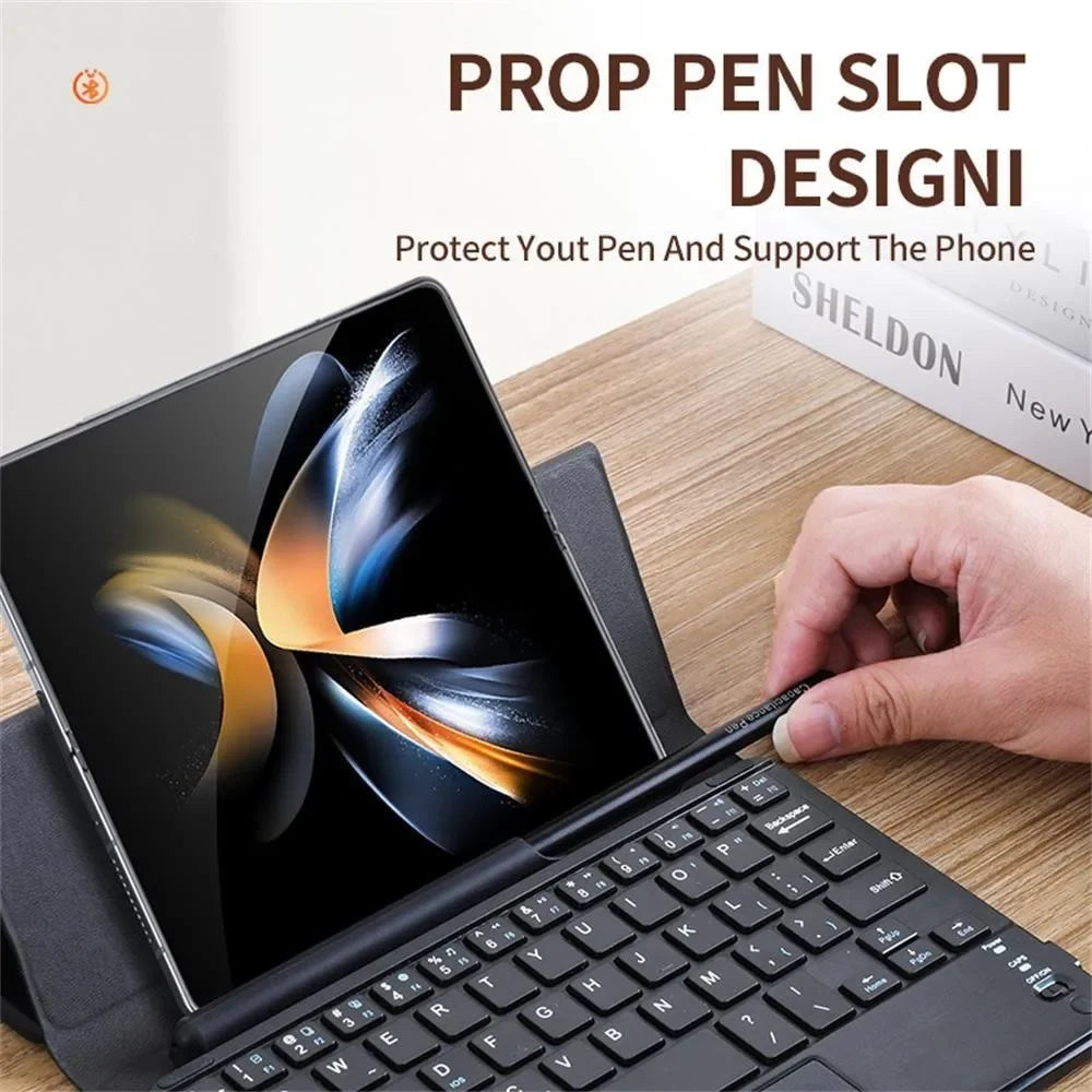 PU Leather Wireless Keyboard Fold Case for Samsung Galaxy Fold Z Fold6 5 4 3 2 1 Magnetic Fold Stand Cover Trackpad Keyboard