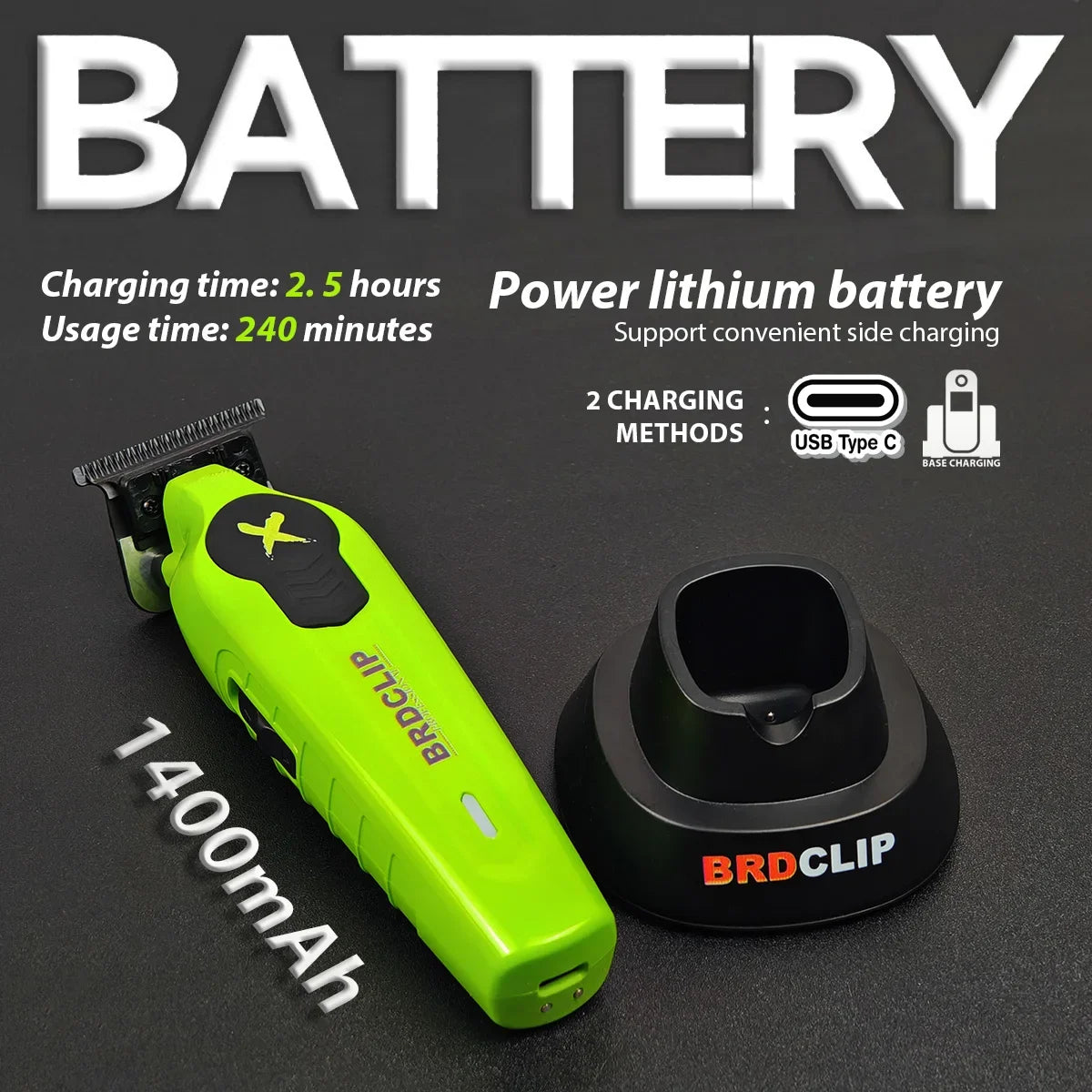New 2024 BRDCLIP FA1T Green Professional Hair Trimmer Barber Carving Gradient Finish Machine Electric Clipper with Charger Stand