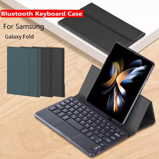 PU Leather Wireless Keyboard Fold Case for Samsung Galaxy Fold Z Fold6 5 4 3 2 1 Magnetic Fold Stand Cover Trackpad Keyboard
