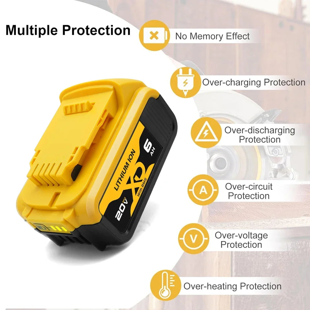 New DCB200 20V 4Ah/6Ah/12Ah Lithium Replacement Battery For Dewalt 18V DCB200 DCB180 DCB181 DCB182 DCB184 DCB201 DCB206